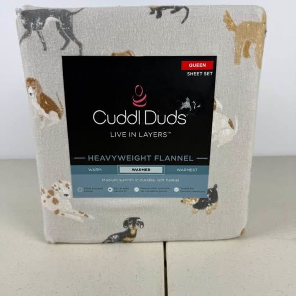 Cuddl Duds Heavyweight Flannel Queen Sheet Set - Dog Print